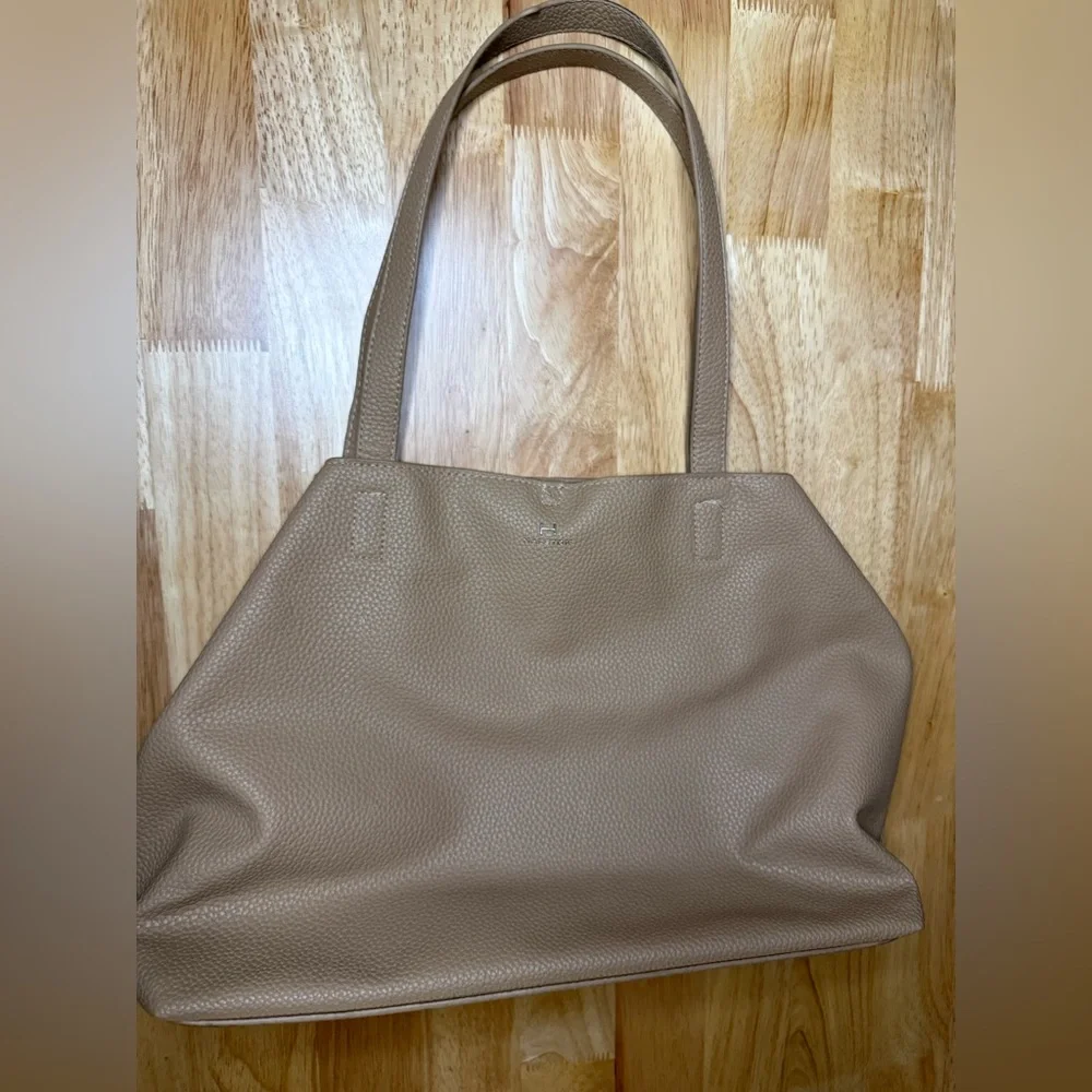 Halston Pebbled Leather Tote Bag Large Taupe Beige Shoulder Bag Minimalist Purse
